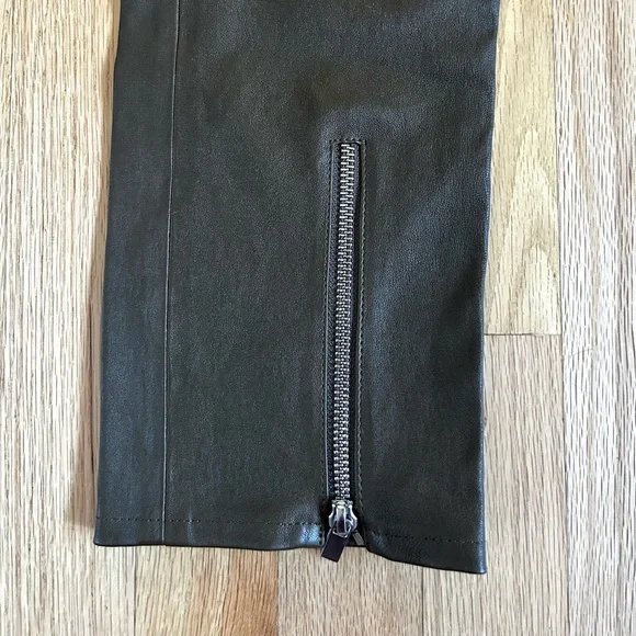 HELMUT LANG lamb leather pants ankle zip slim fit olive green size 6